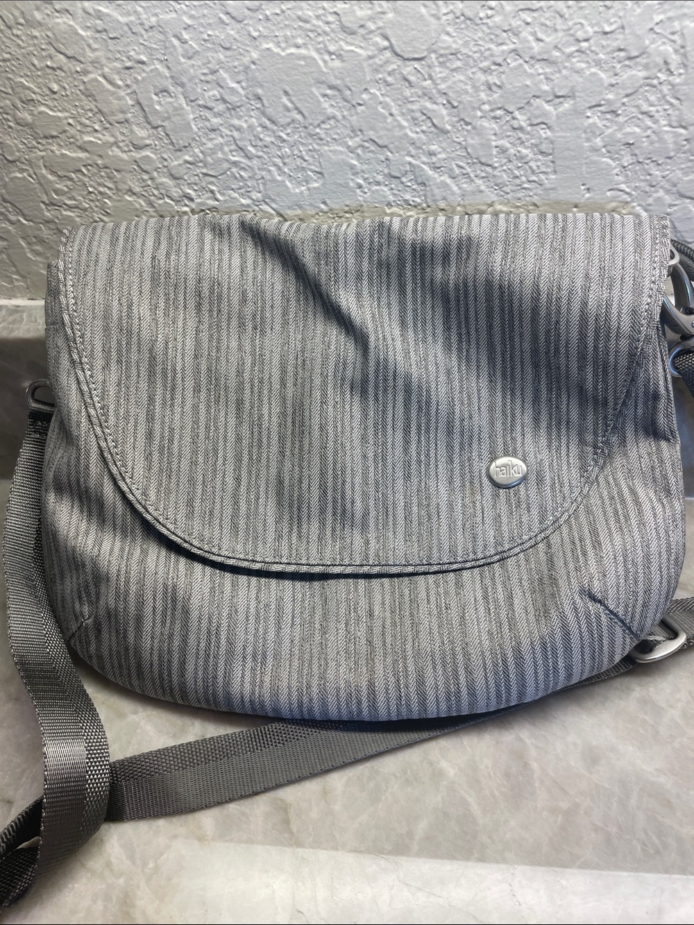 Haiku Grey Striped Crossbody Bag - Lightweight Everyday Shoulder Bag